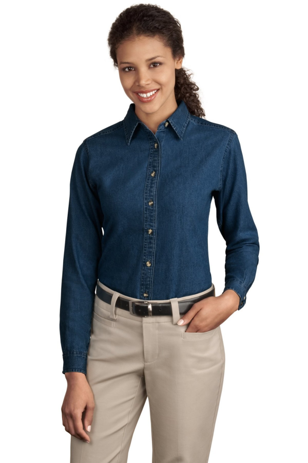 Port & Company Embroidered Women's Long Sleeve Denim Shirt