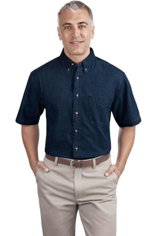 Port & Company Embroidered Men's Short Sleeve Denim Shirt