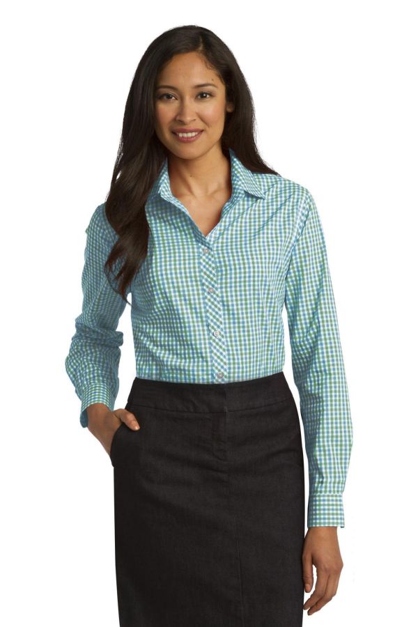Port Authority Embroidered Women's Long Sleeve Gingham Easy Care Shirt