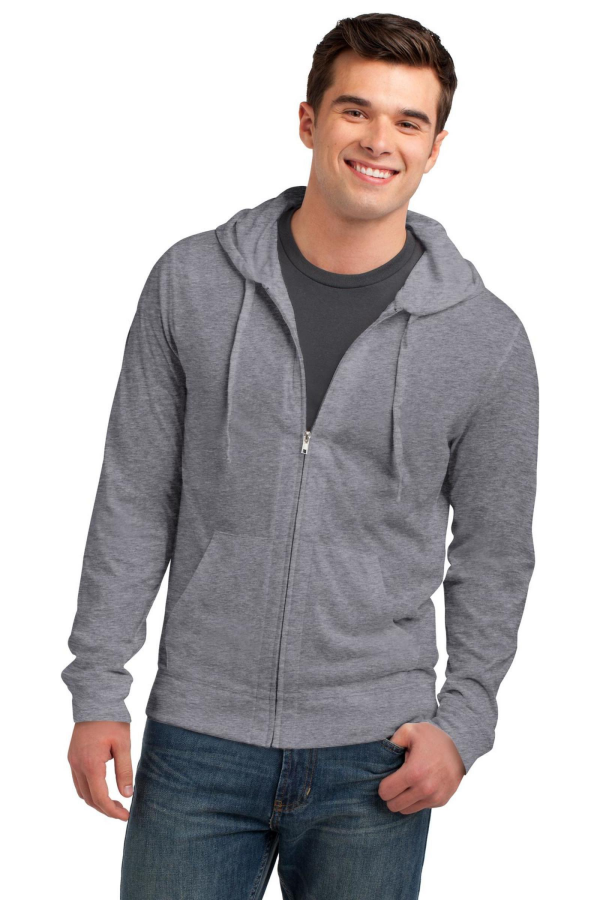 District Embroidered Men's Jersey Full-Zip Hooded Tee